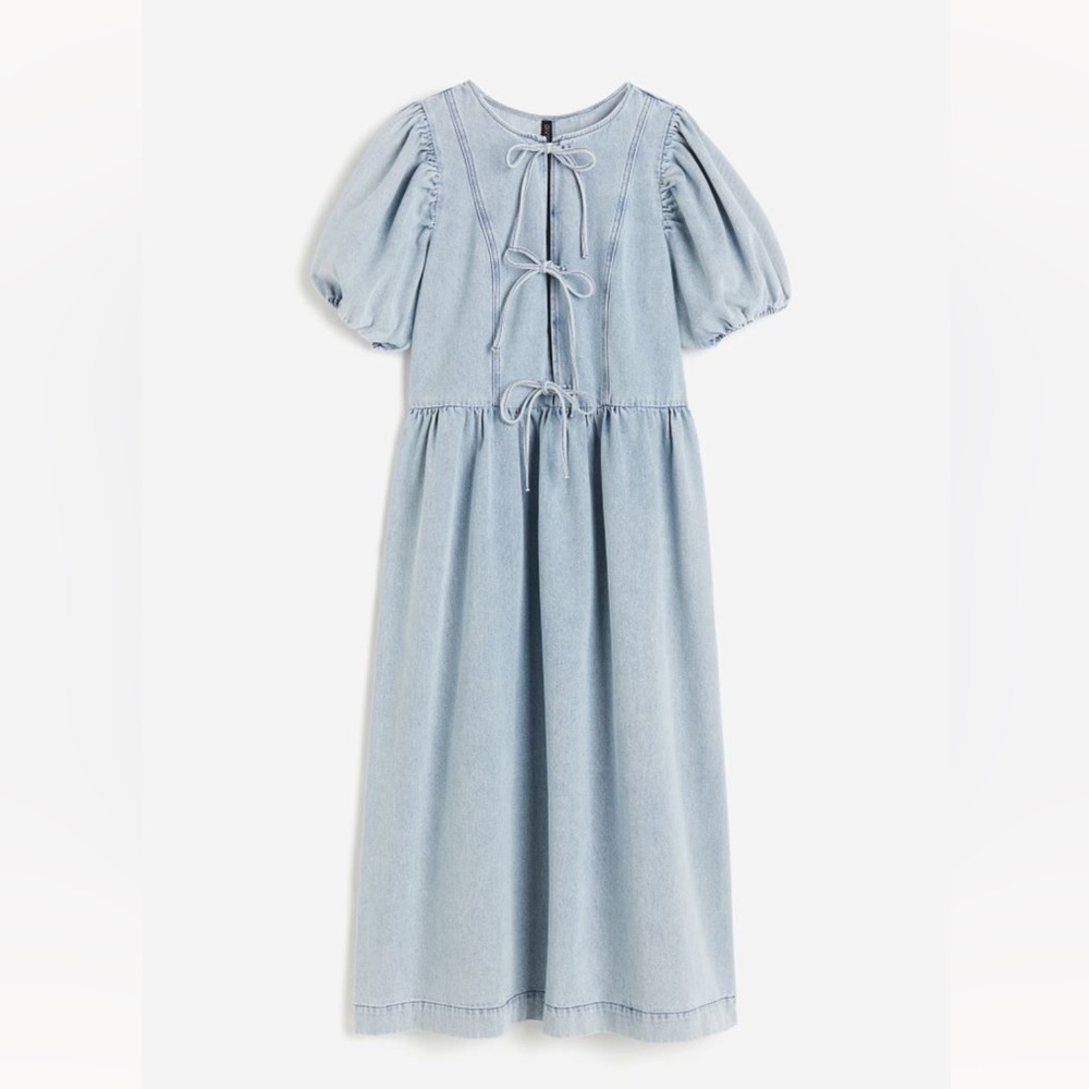 H&M Denim Puff Sleeve Midi Dress